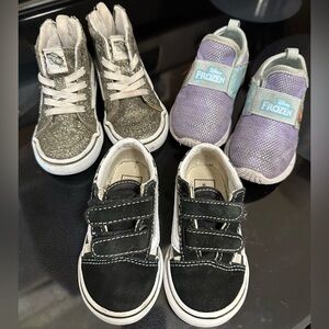 3 pairs of shoes: vans and frozen size 6C